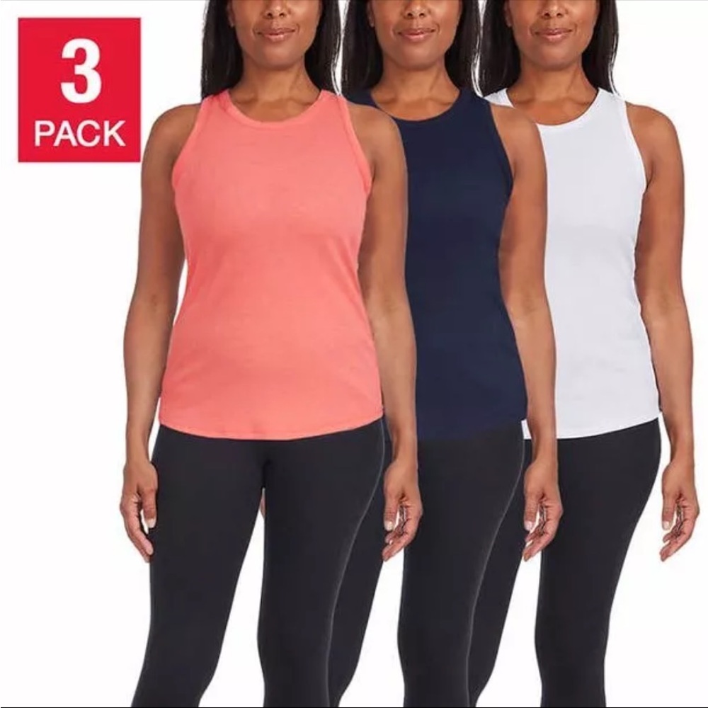 Ladies Ribbed Tank White, Pink, Navy 3-Pack XL